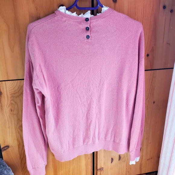 Boden Light Raspberry Pink Crew Neck Sweater With Lace Size 4 - Picture 5 of 7